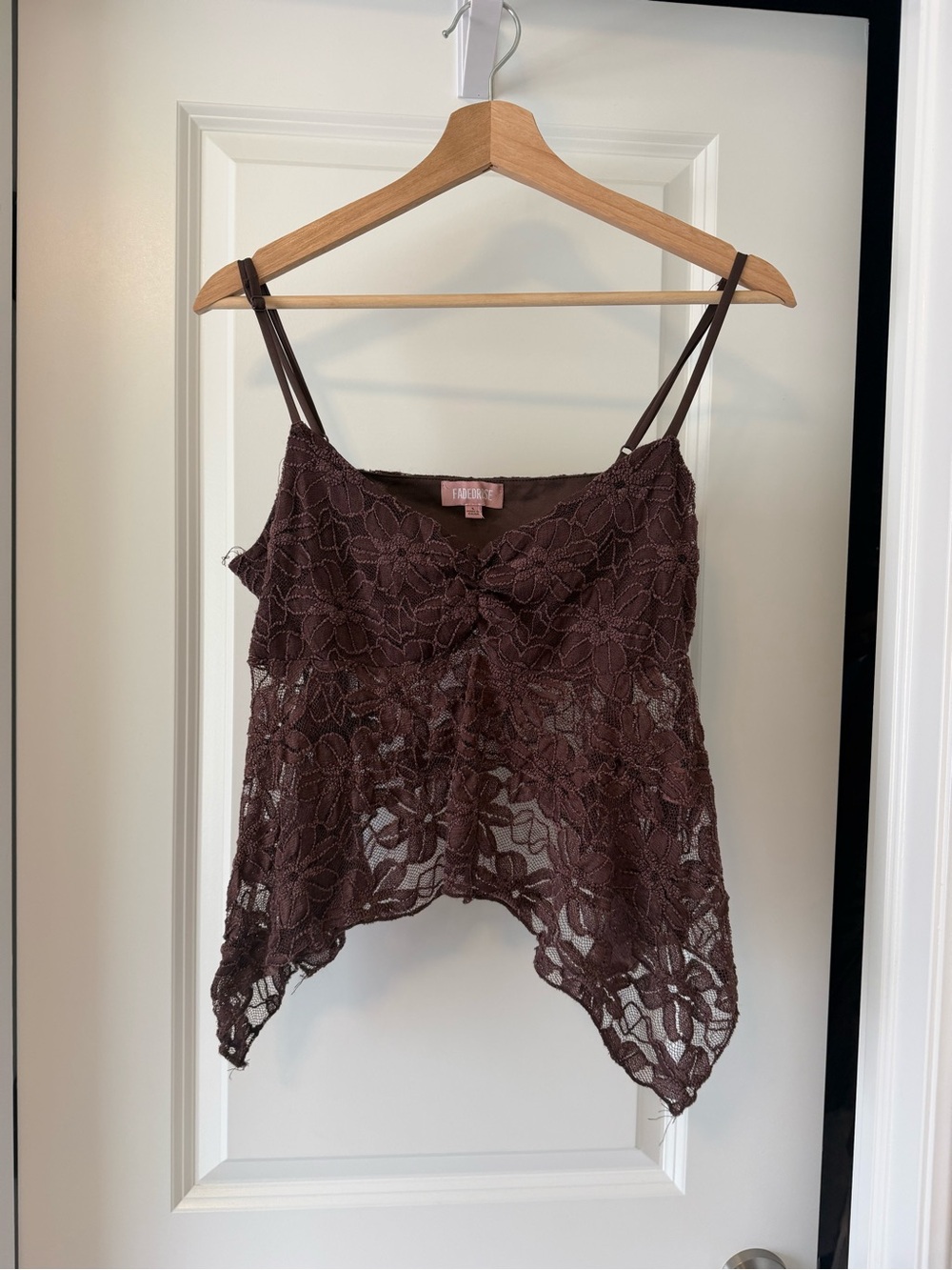 Brown Floral Lace Camisole with Dual Spaghetti Straps